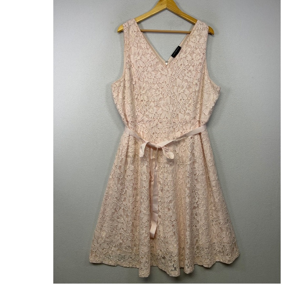Romantic Lane Bryant Womens 22 Pink Floral Lace Fit & Flare Cocktail Dress